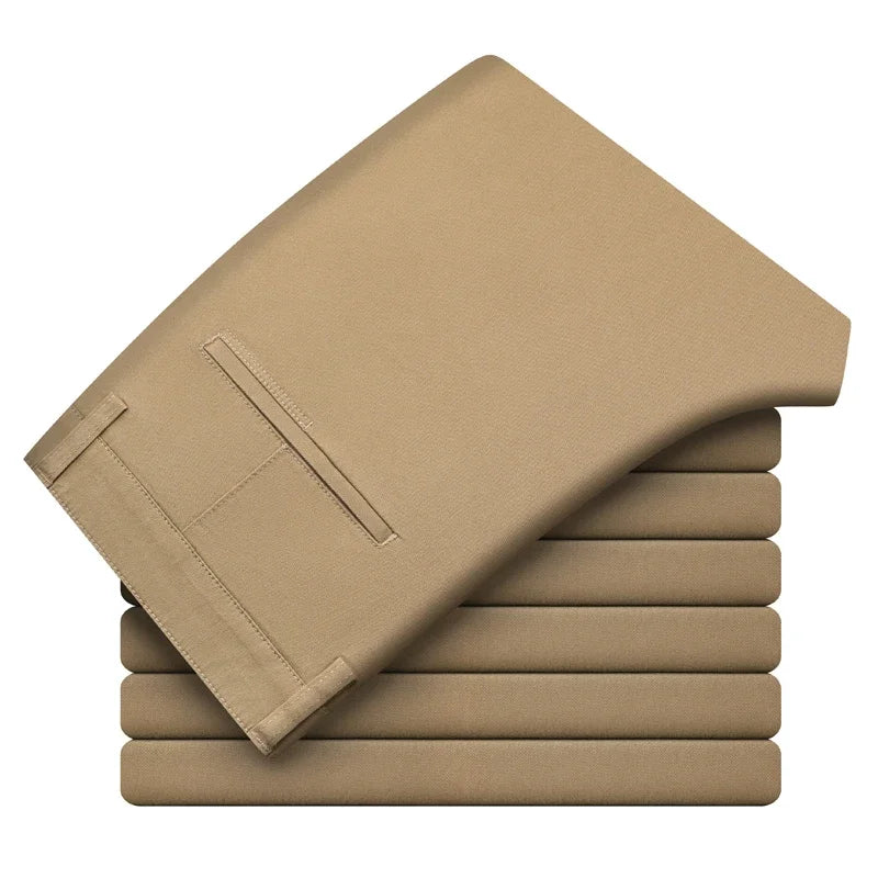 Luciano Stretch Cotton Slim Straight Chino Pants for Men - Khaki