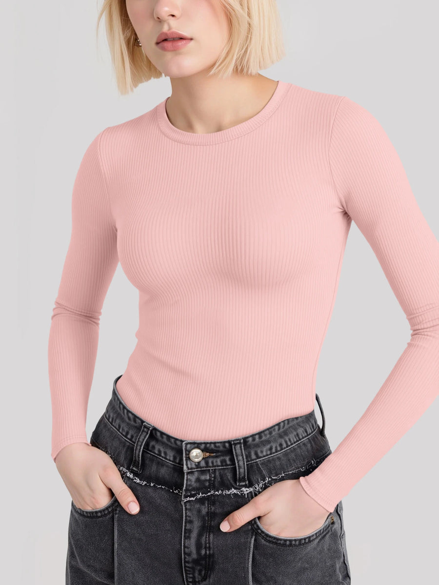 Allegra Rib Knit Long Sleeve Crew Neck Top for Women