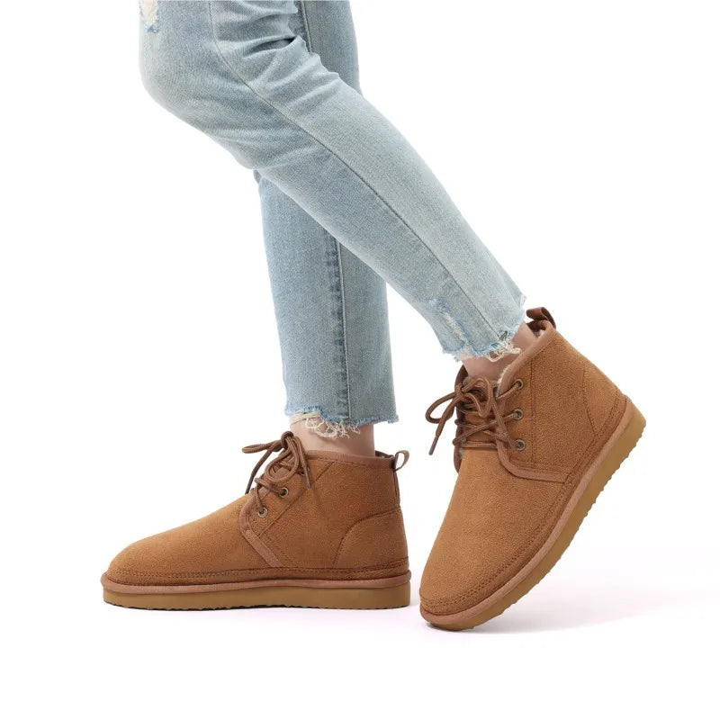 Clementine Suede Plush Lined Lace Up Ankle Boots