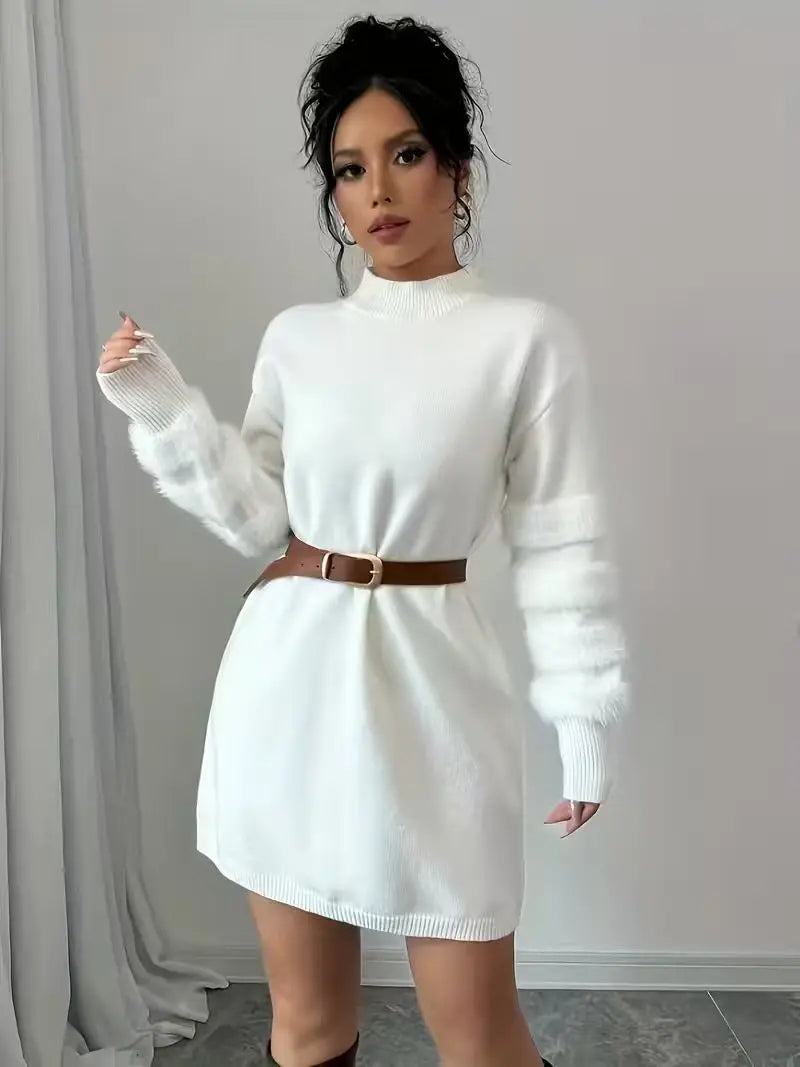 Matilde Mock Neck Fuzzy Sleeve Knit Sweater Dress for Women - alternate view