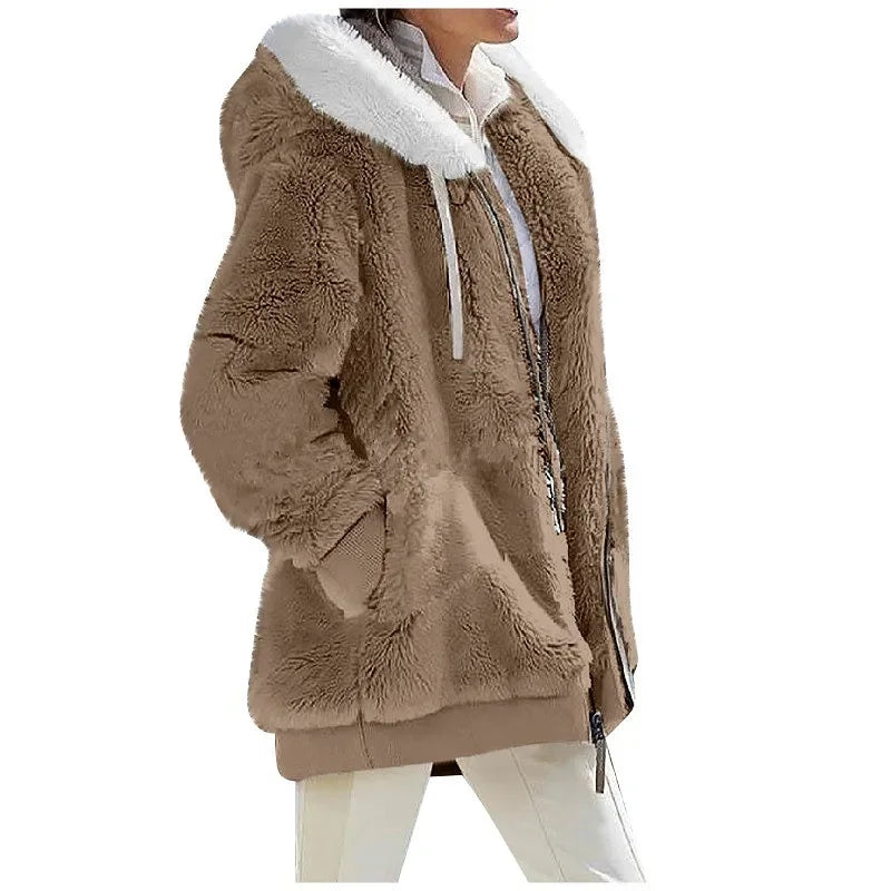 Donata Hooded Zip Up Plush Fleece Jacket for Women