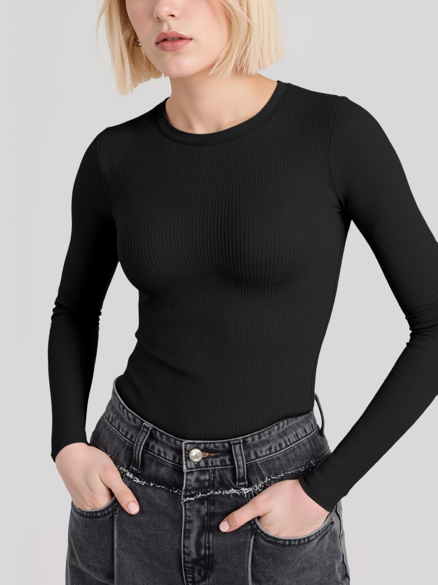 Allegra Rib Knit Long Sleeve Crew Neck Top for Women