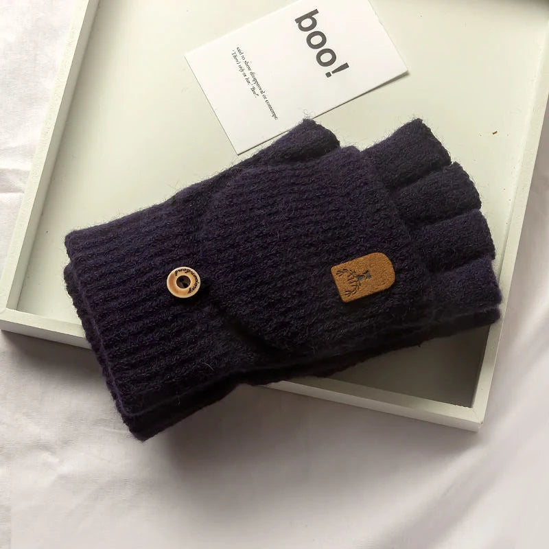 Lino Knit Convertible Fingerless Gloves for Women and Men - Navy