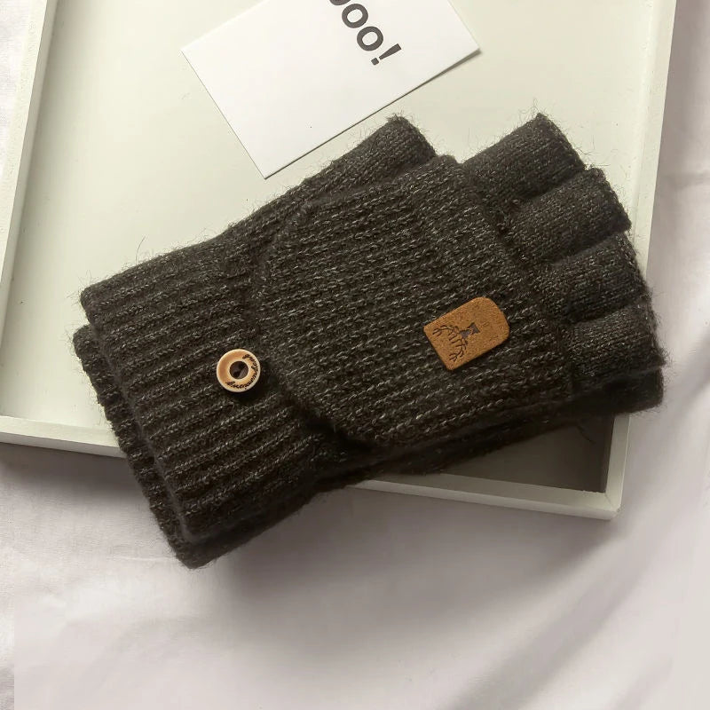 Lino Knit Convertible Fingerless Gloves for Women and Men - Dark Gray