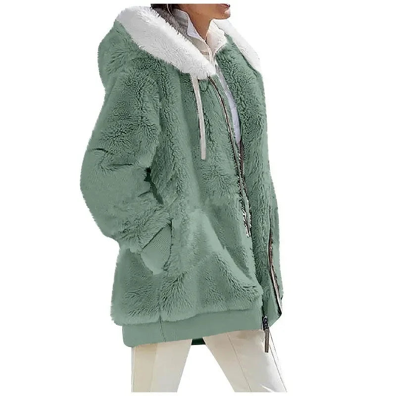 Donata hooded plush fleece jacket, Sage Green