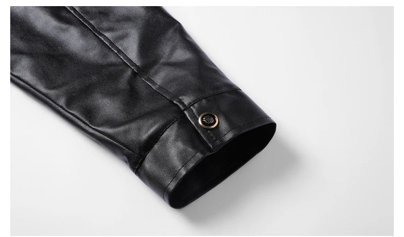 Carmine faux leather jacket close-up of the snap cuff