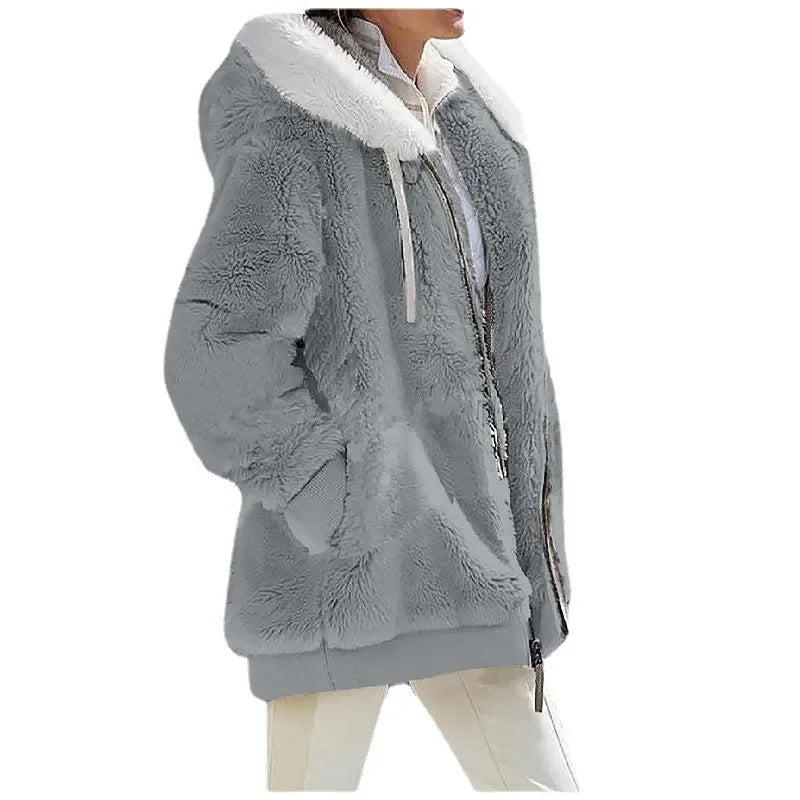 Donata hooded plush fleece jacket, Light Gray