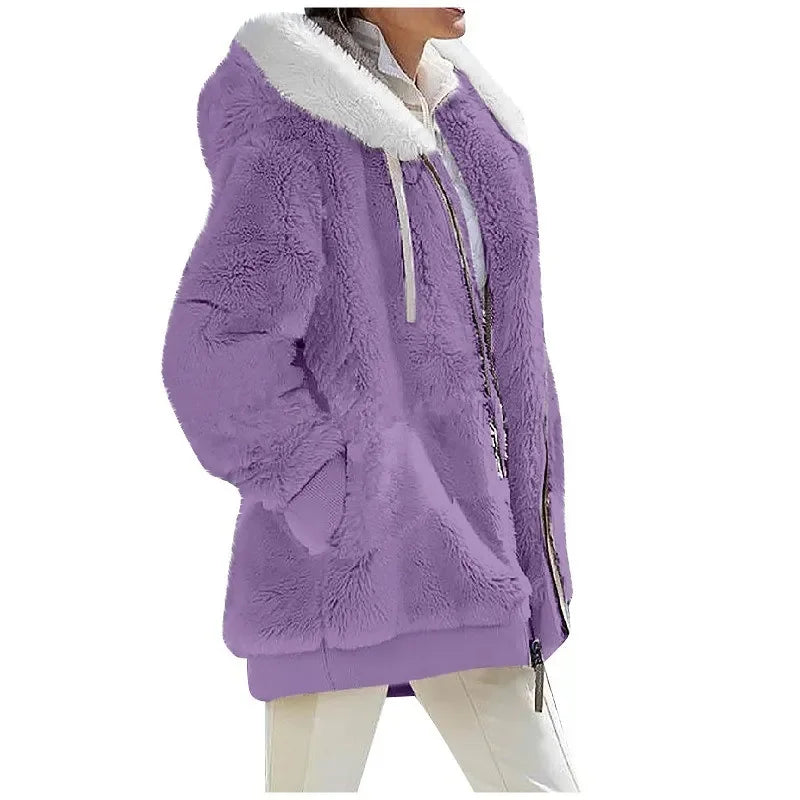 Donata hooded plush fleece jacket, Purple