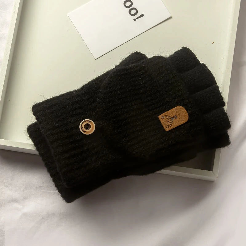 Lino Knit Convertible Fingerless Gloves for Women and Men - Black