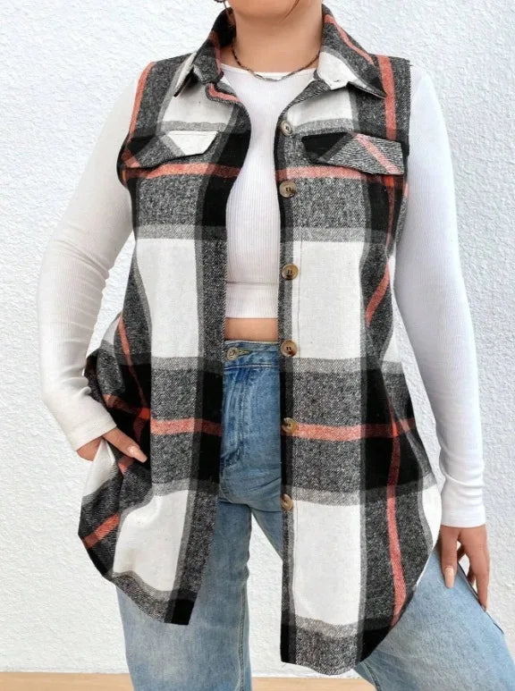 Fabiola plaid sleeveless shirt vest, Orange White