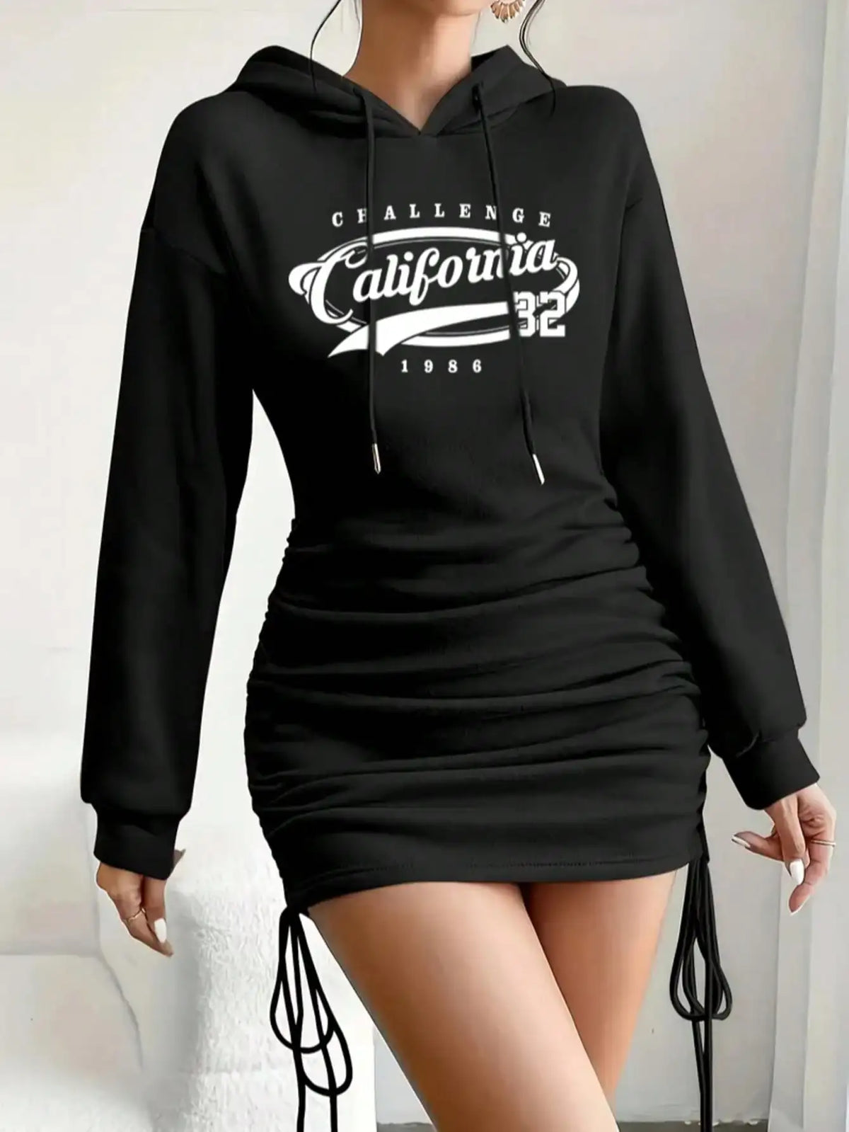 Vittoria Ruched Graphic Hoodie Dress for Women - alternate view