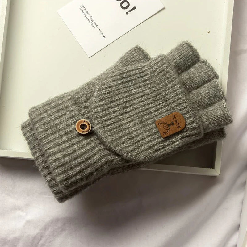 Lino Knit Convertible Fingerless Gloves for Women and Men - Light Gray