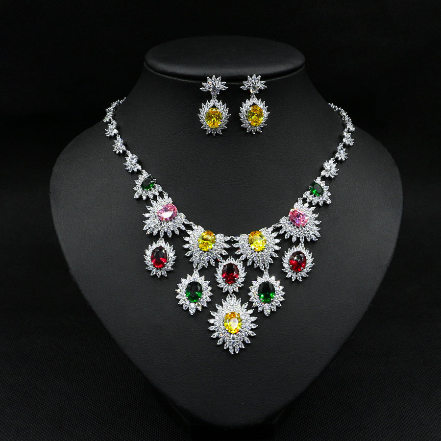 Graziella Cubic Zirconia Statement Necklace and Earrings Set for Women