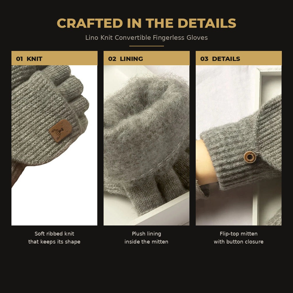 Lino gloves crafted in the details: knit, plush lining and flip-top mitten