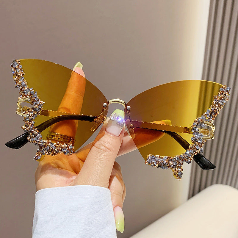 Iolanda Rhinestone Butterfly Rimless Sunglasses for Women