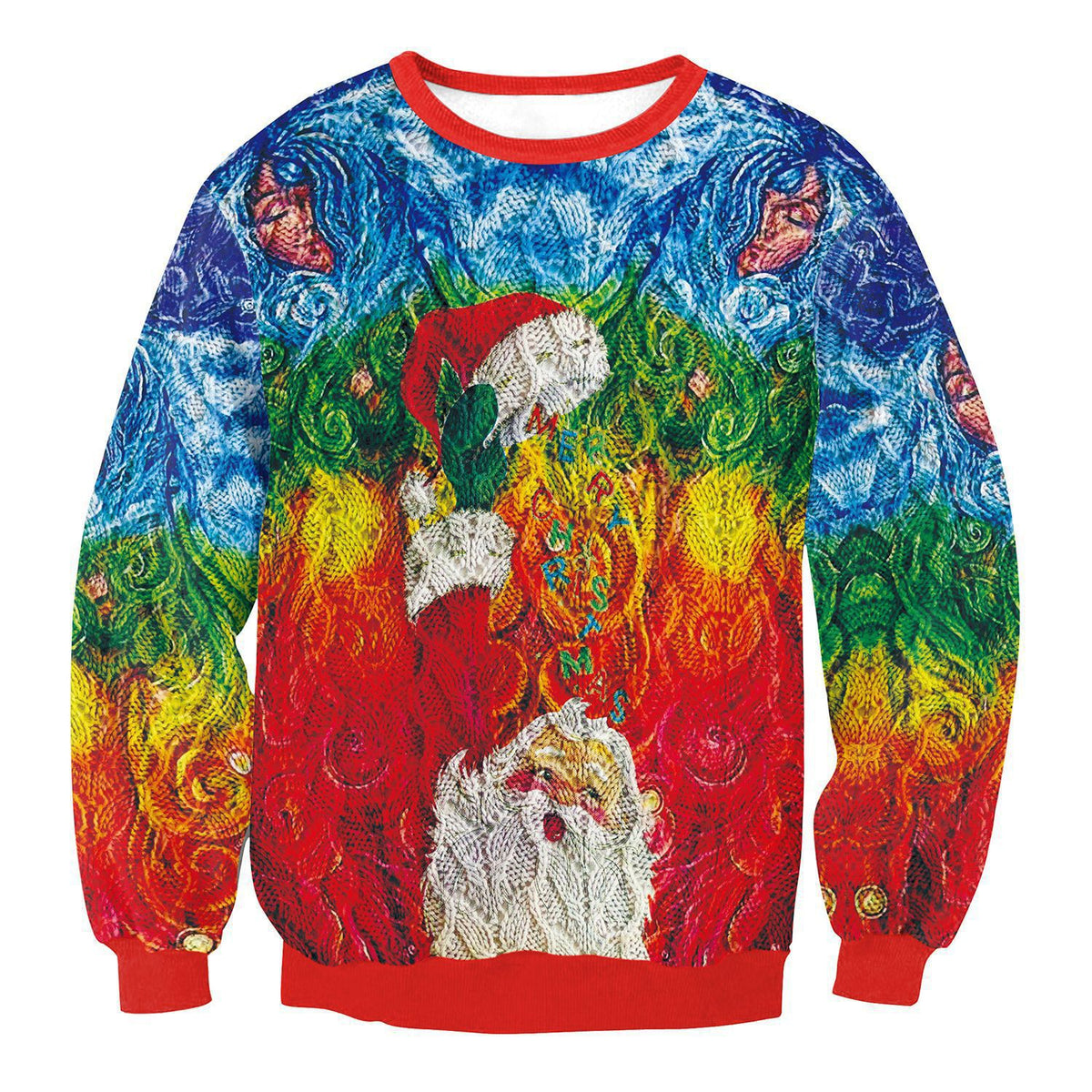 Orazio ugly Christmas sweater, Rainbow Santa, front