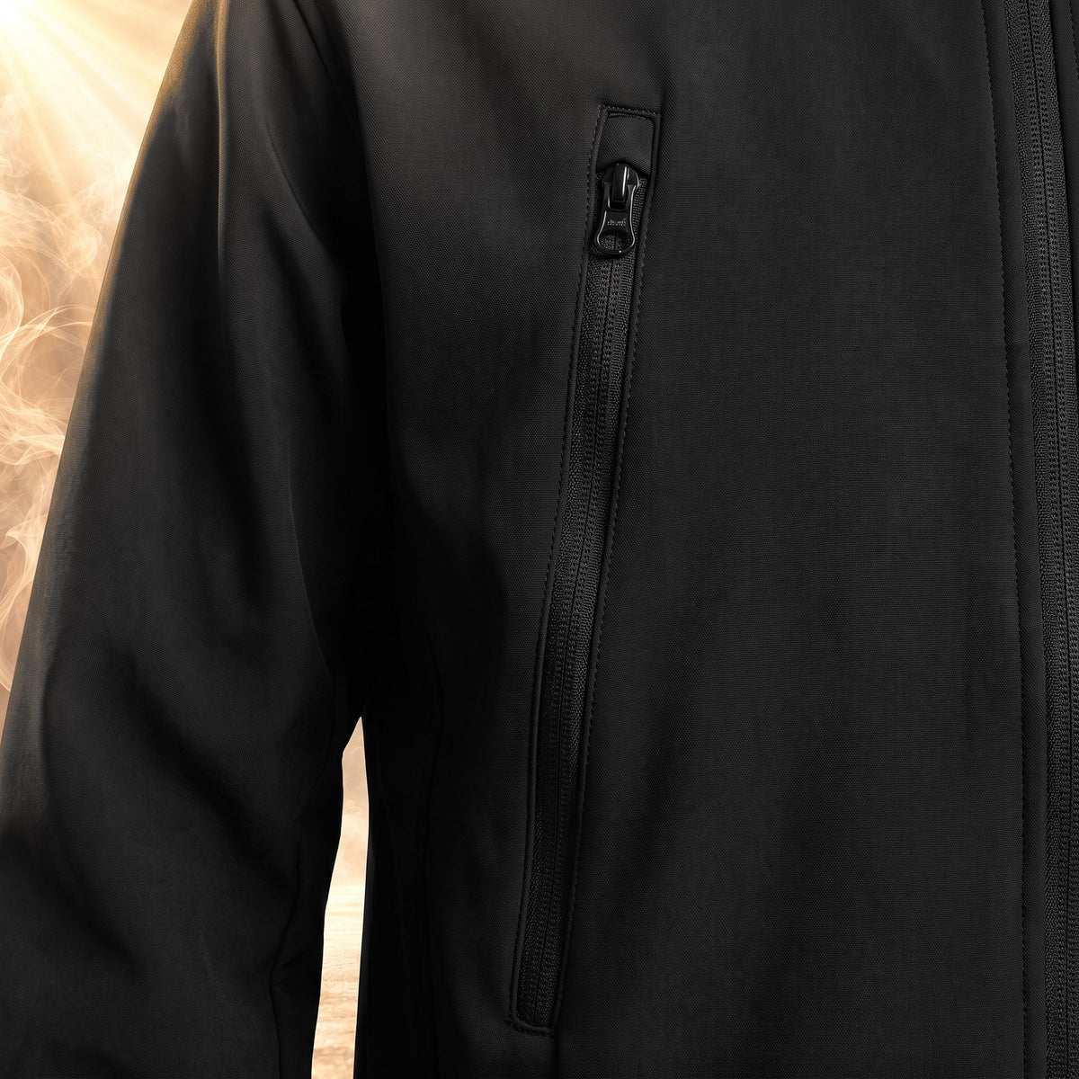 Vasco soft shell jacket, Black, vertical zip chest pocket close-up