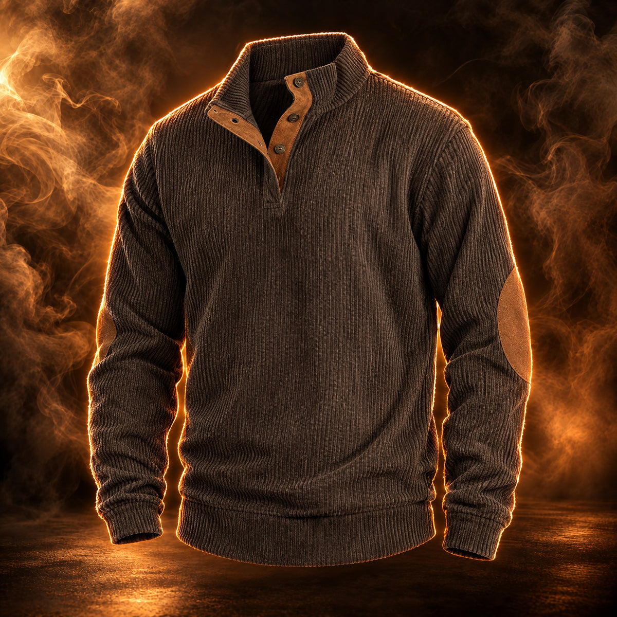 Ambrose elbow patch corduroy pullover sweater for men in brown, front view