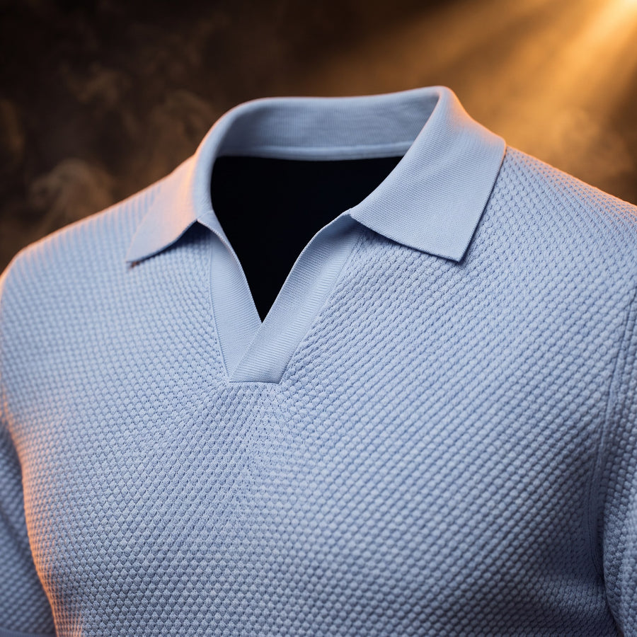 Amedeo Textured Knit Johnny Collar Polo Shirt for Men