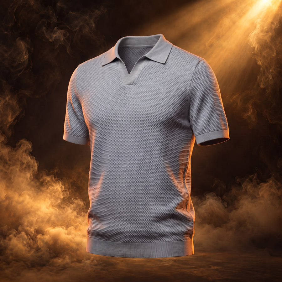 Amedeo Textured Knit Johnny Collar Polo Shirt for Men