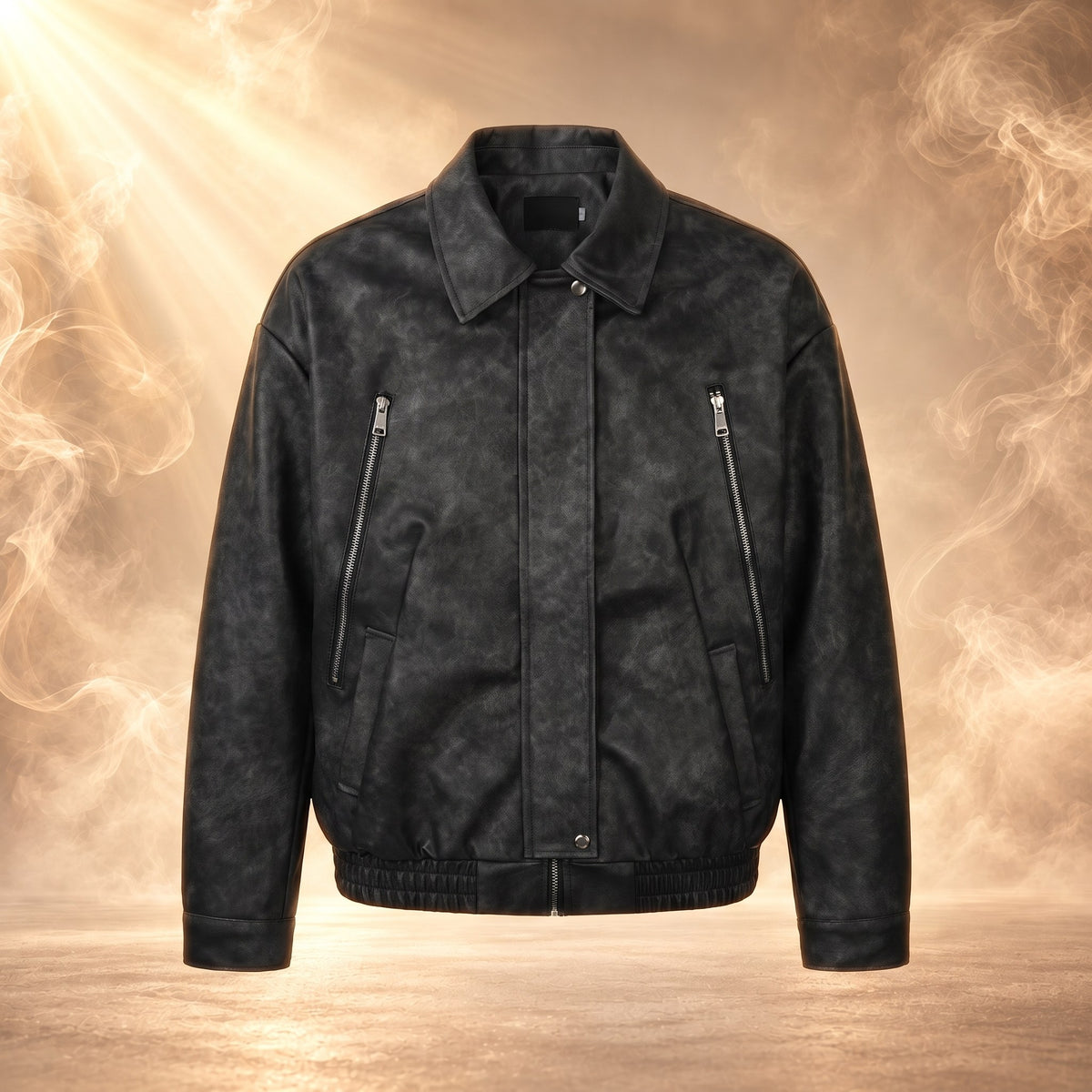 Arturo faux leather zip-up jacket, Black, front