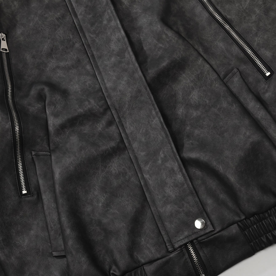 Arturo Distressed Leather Zip-Up Jacket for Men