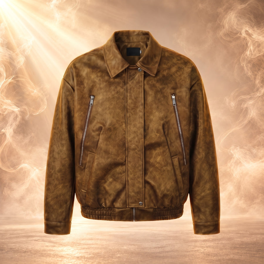 Arturo Distressed Leather Zip-Up Jacket for Men