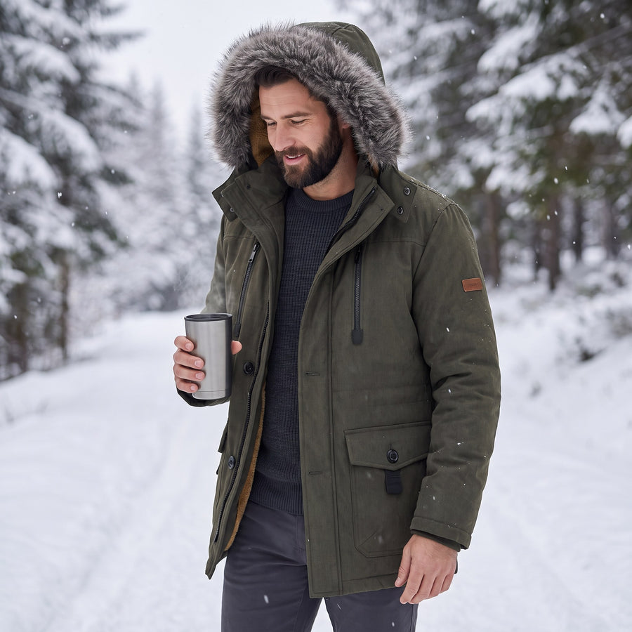 Aurelio Fur Hood Fleece-Lined Padded Parka for Men