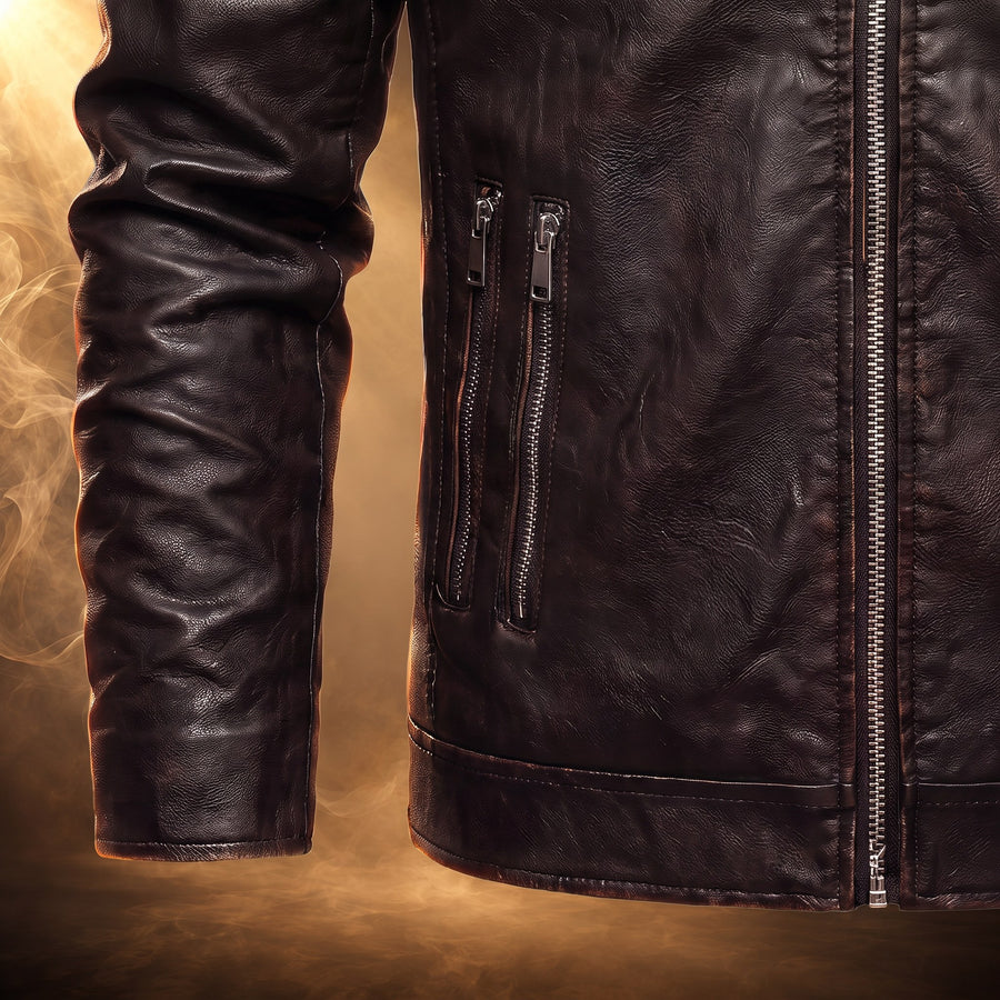 Umberto Plush-Lined Leather Moto Jacket for Men