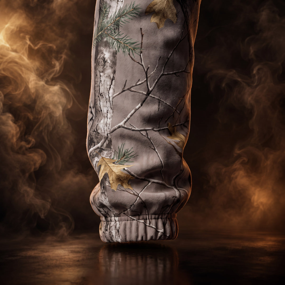 Basilio jogger pants, Brown Camo, elastic ankle cuff close-up