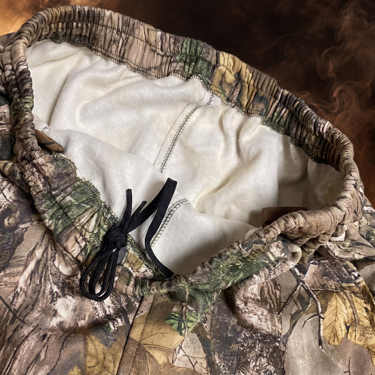 Basilio jogger pants, Brown Camo, brushed white lining at the waistband