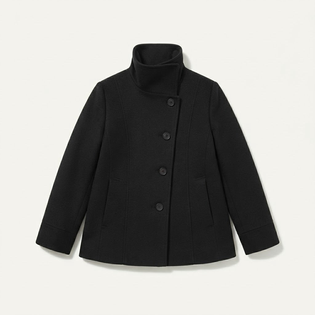 Black Cosima high collar short jacket laid flat