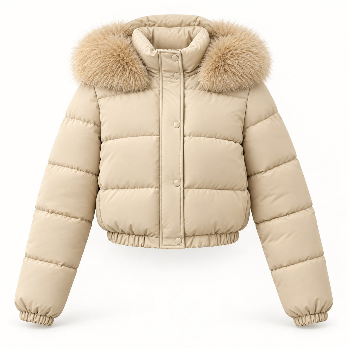 Beatrice Fleece Lined Hooded Cropped Puffer Jacket in khaki, product only