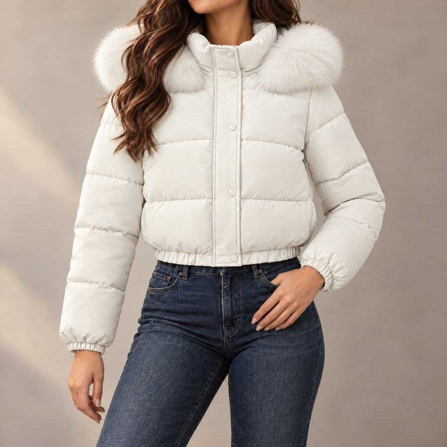 Beatrice Fleece Lined Hooded Cropped Puffer Jacket