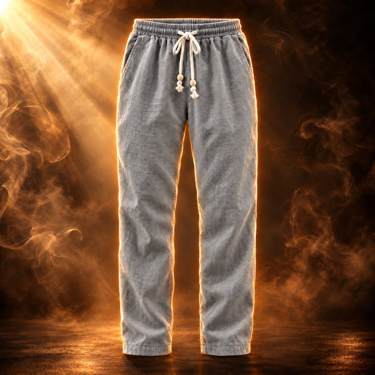 Benedetto relaxed fit linen drawstring pants for men in dark gray, front view