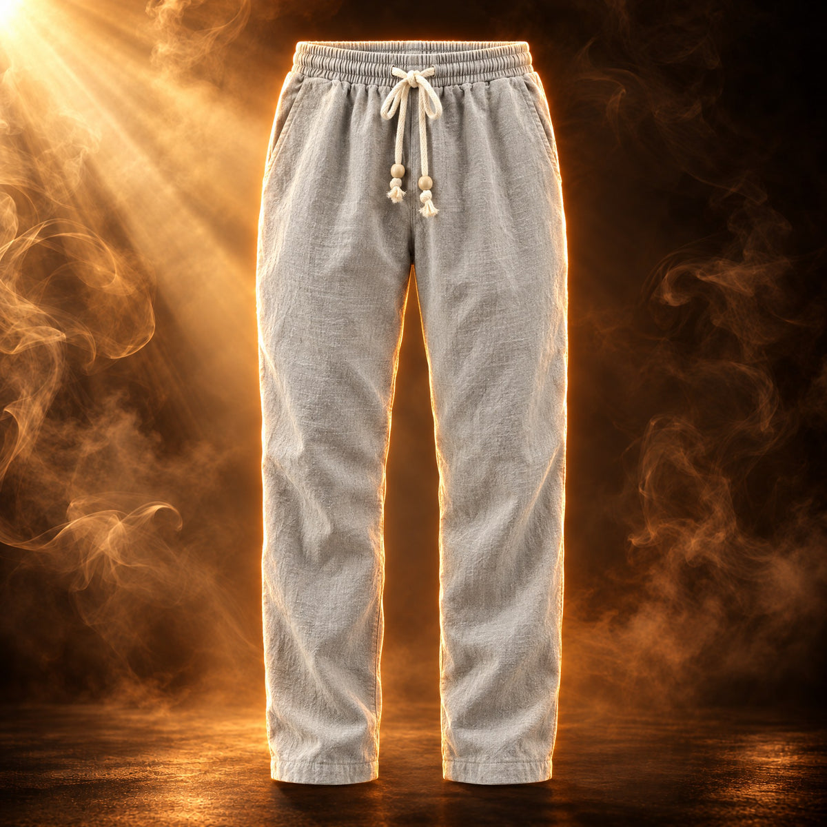 Benedetto relaxed fit linen drawstring pants for men in light gray, front view