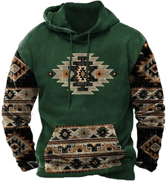 Pascal Western Aztec Graphic Pullover Hoodie for Men