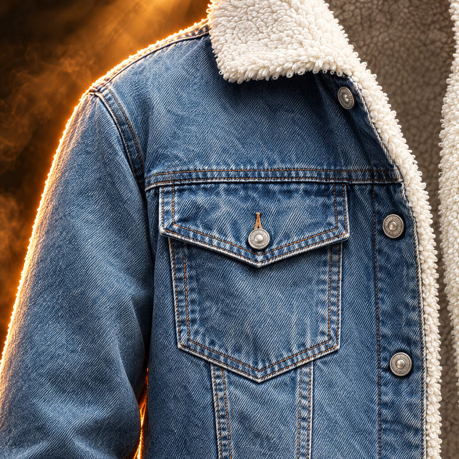 Bruno Sherpa Lined Denim Trucker Jacket for Men