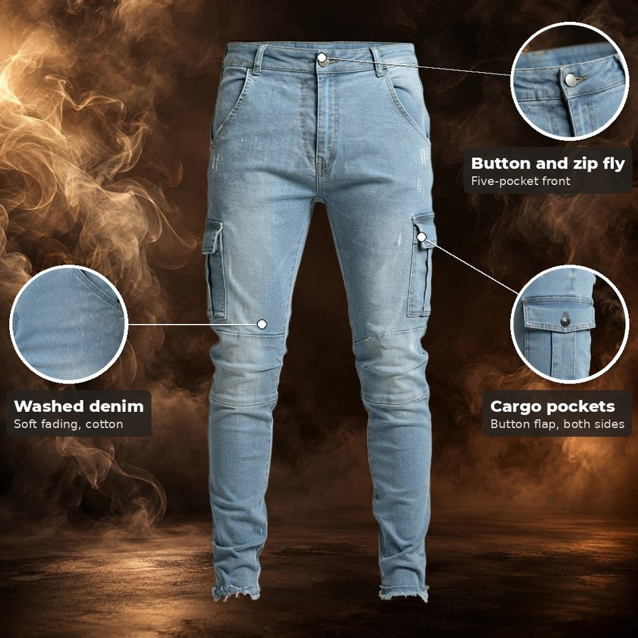 Rinaldo Cotton Denim Slim Cargo Jeans for Men