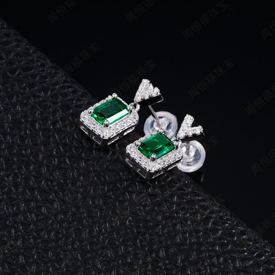 Arabella Sterling Silver Lab-Created Gemstone Halo Drop Earrings for Women