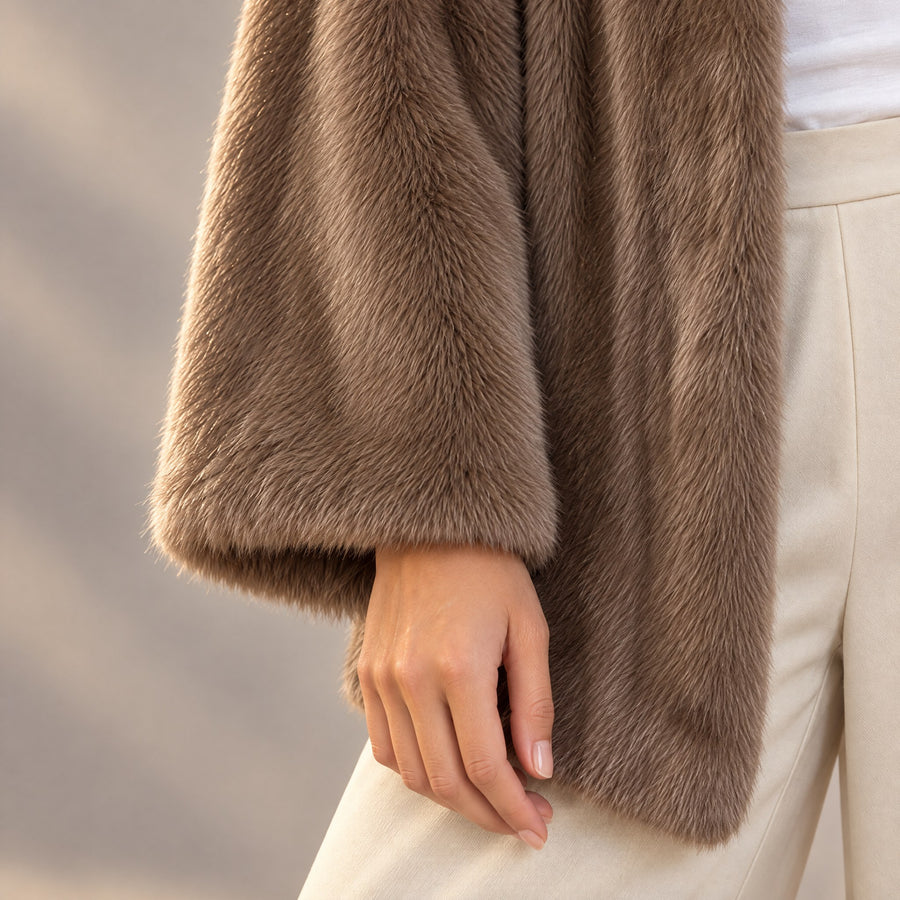 Camille Open Front Plush Fur Coat for Women