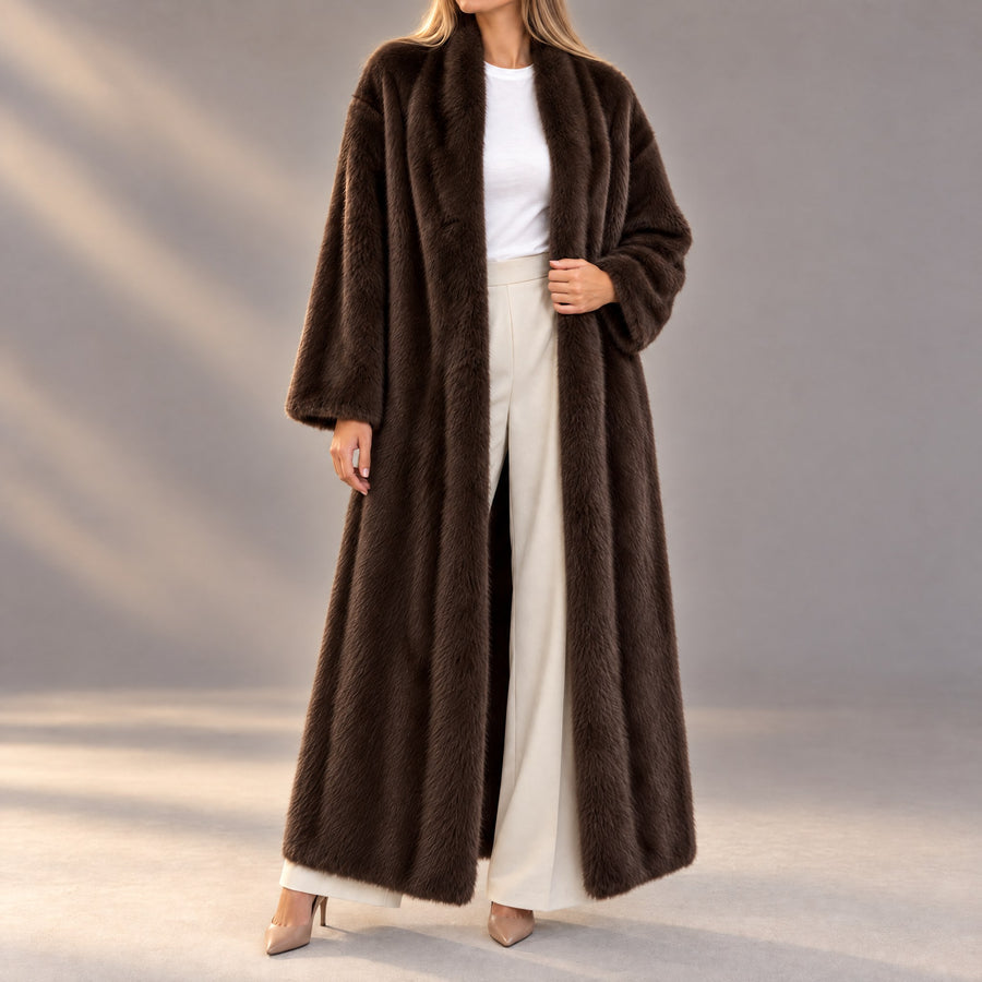 Camille Open Front Plush Fur Coat for Women