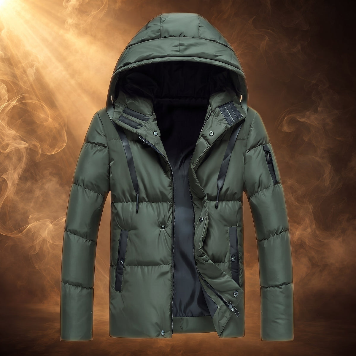 Nestor hooded puffer jacket, Army Green, front