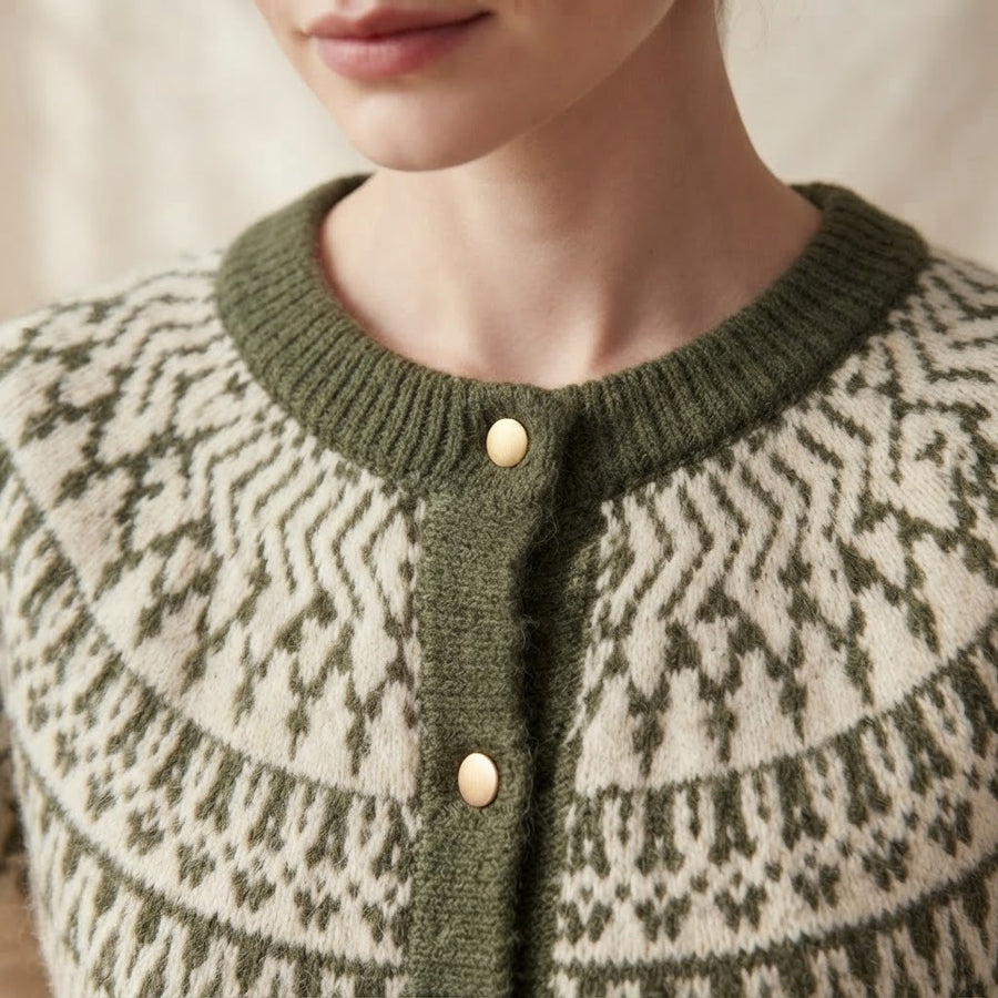 Giada Fair Isle Crew Neck Button Cardigan for Women