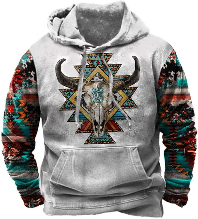 Pascal hoodie, Light Gray Bull Skull, front
