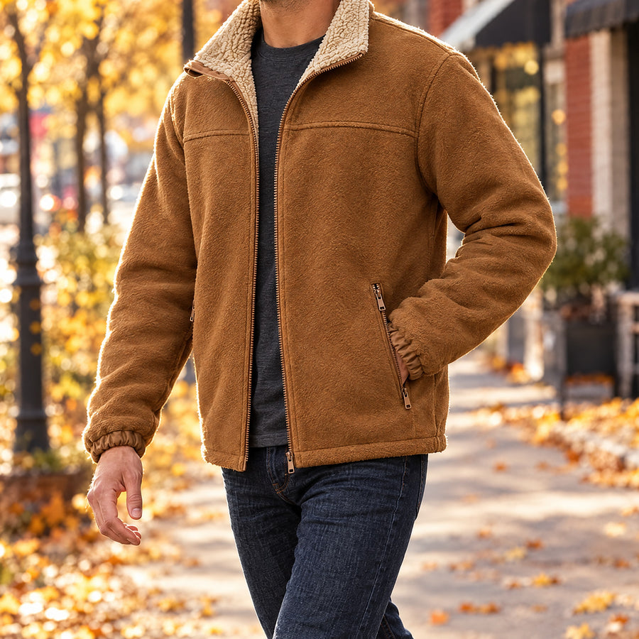 Cesare Men's Plush Lined Fleece Stand Collar Jacket