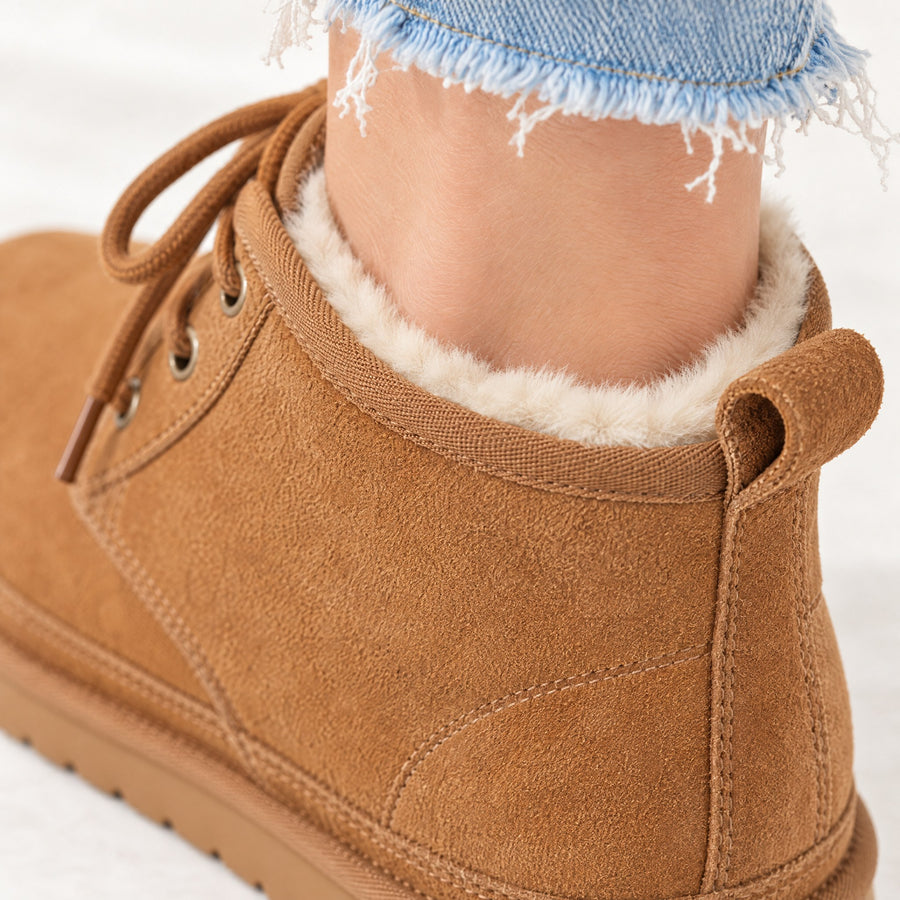 Clementine Suede Plush Lined Lace Up Ankle Boots