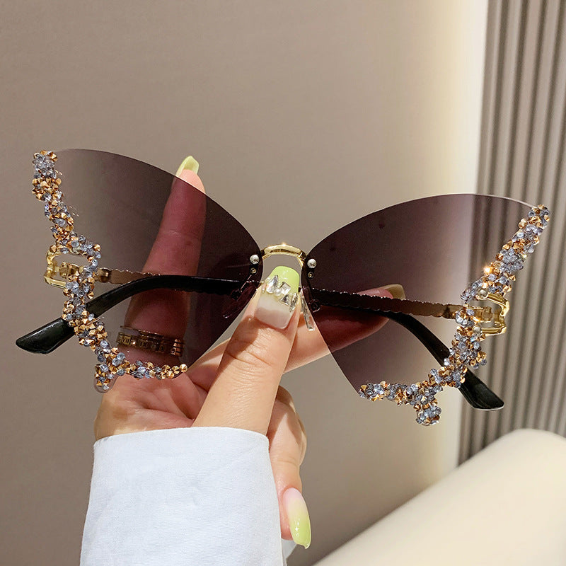 Iolanda Rhinestone Butterfly Rimless Sunglasses for Women