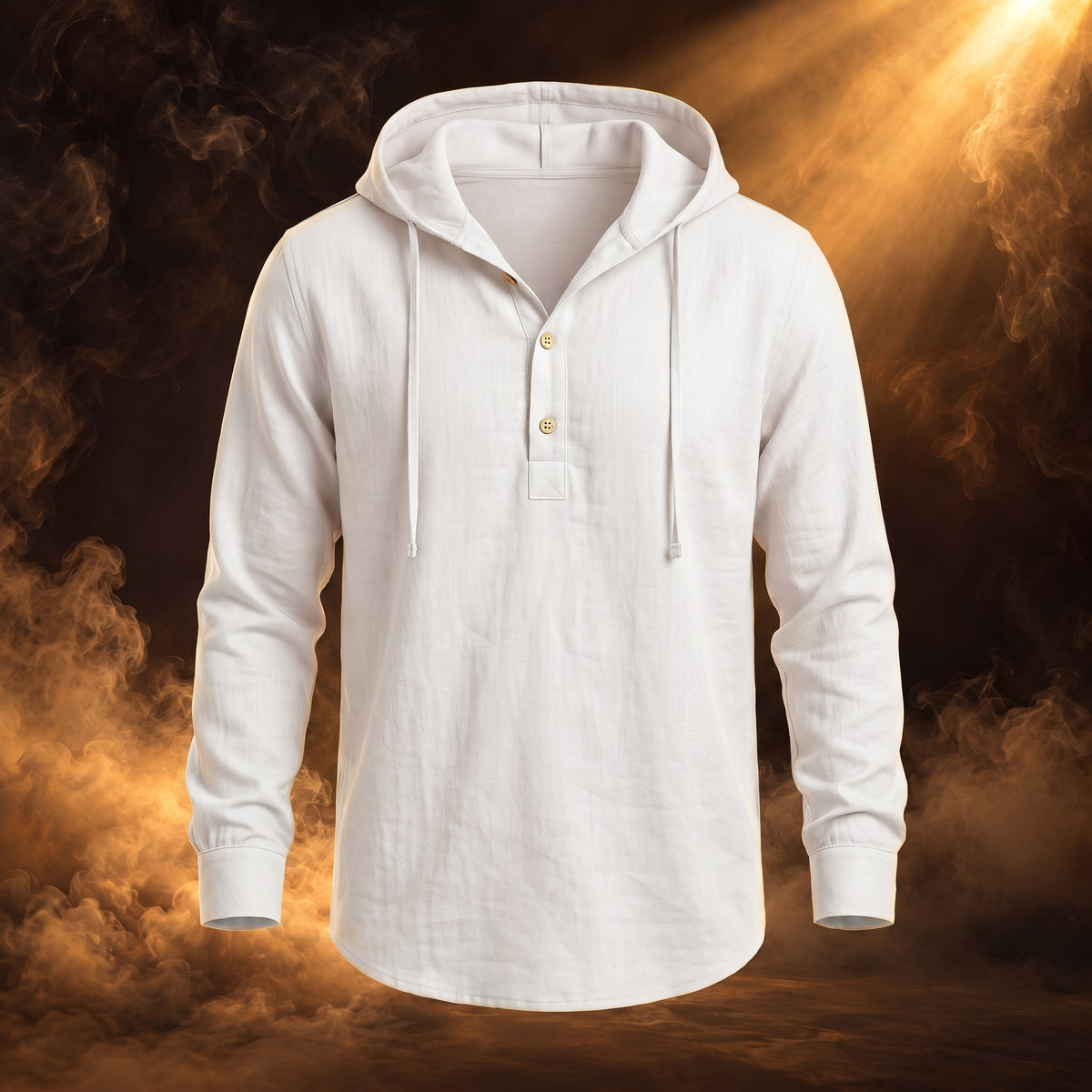 Dario hooded linen henley shirt, White, front
