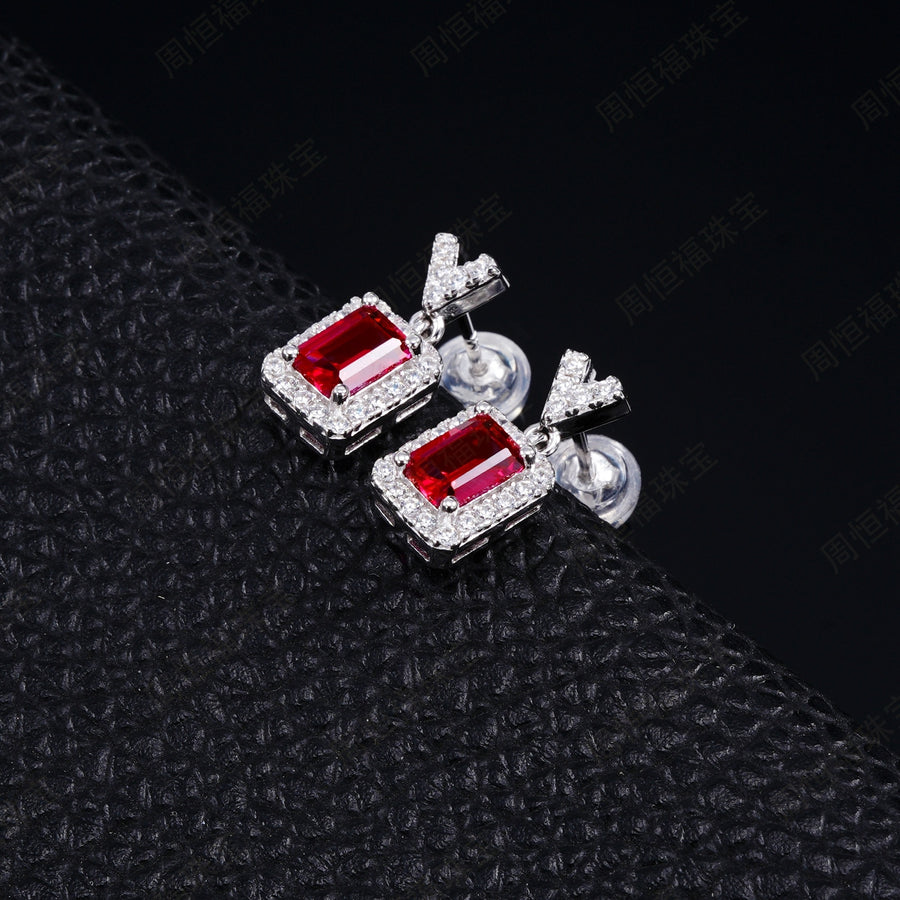 Arabella Sterling Silver Lab-Created Gemstone Halo Drop Earrings for Women